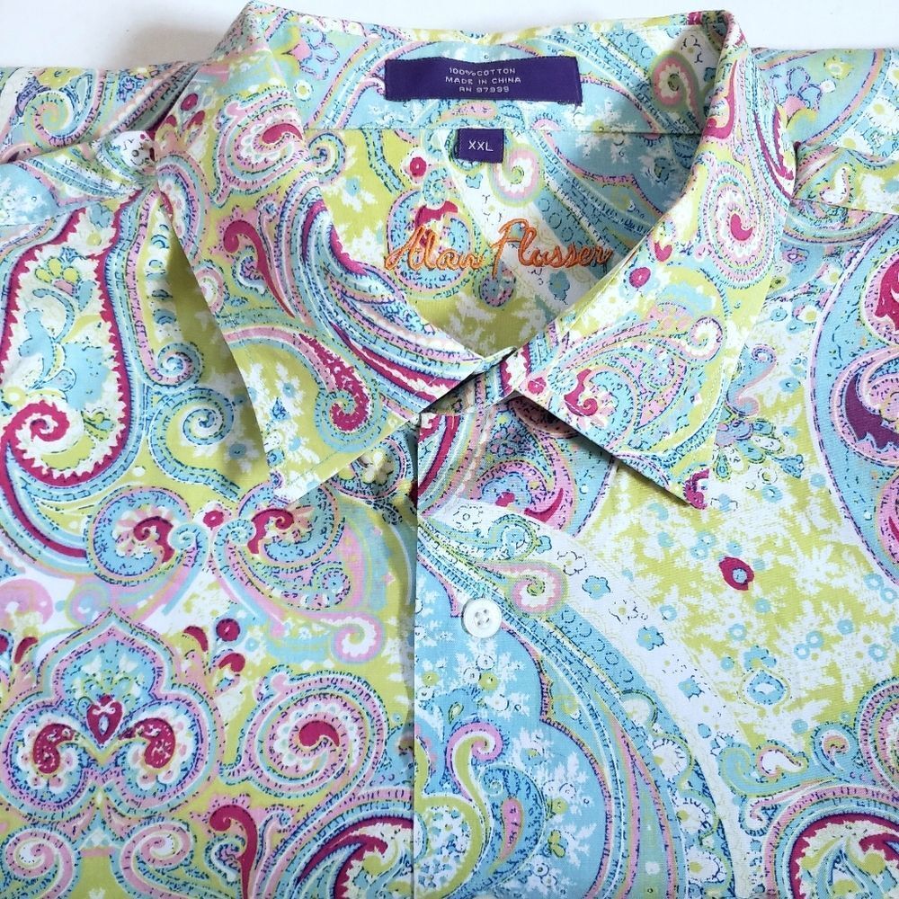 Alan Flusser Multicolor Paisley Button-Up Shirt - Pastel Blue, Pink, Lime